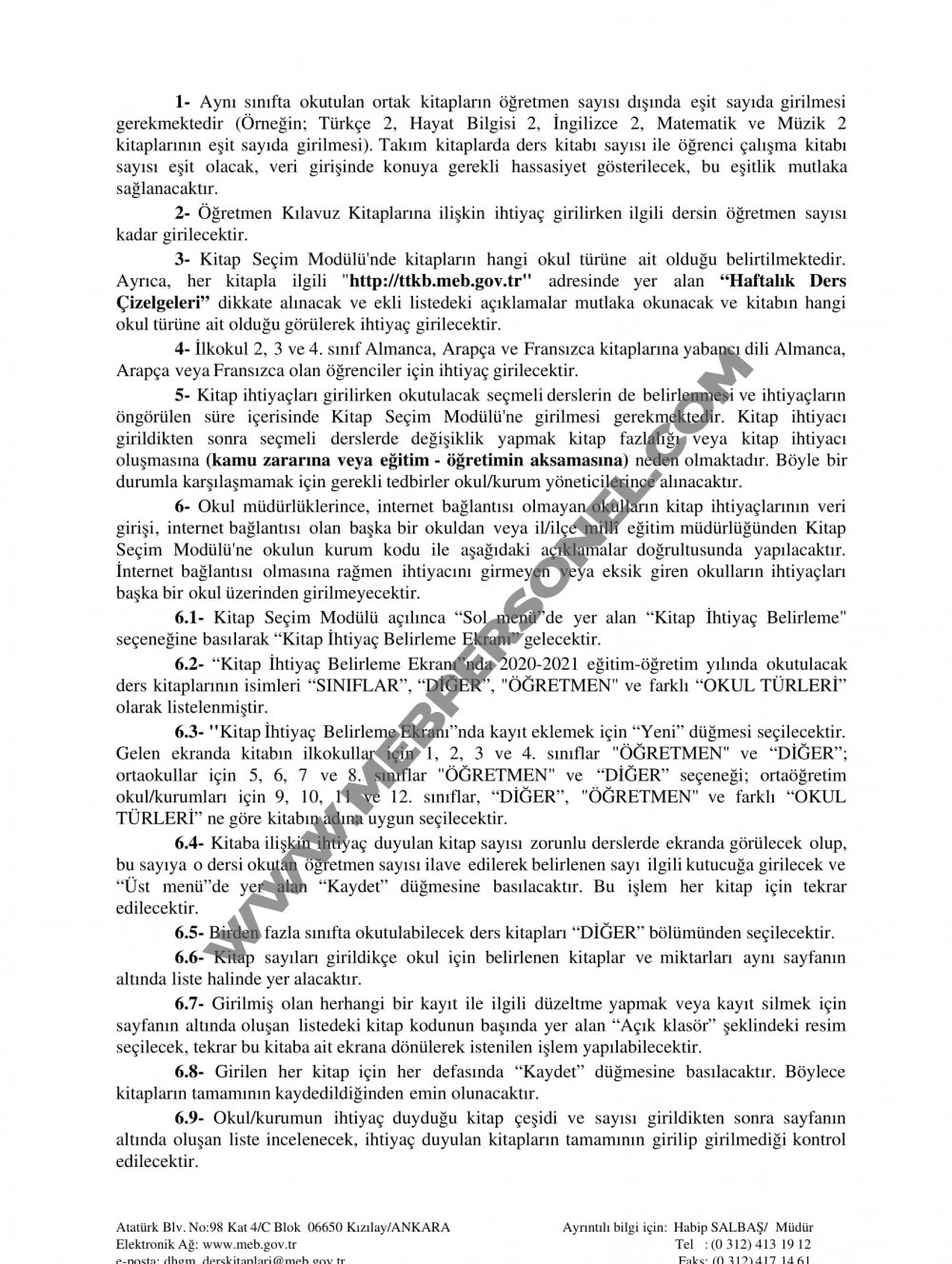 MEB'den 2020 2021 Eğitim Öğretim Yılı Ders Kitabı İhtiyacının Belirlenmesi Yazısı