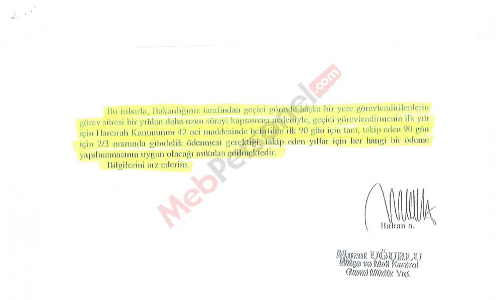 MEB'den uyarı ! Geçici Görev Harcırahları Yazısı