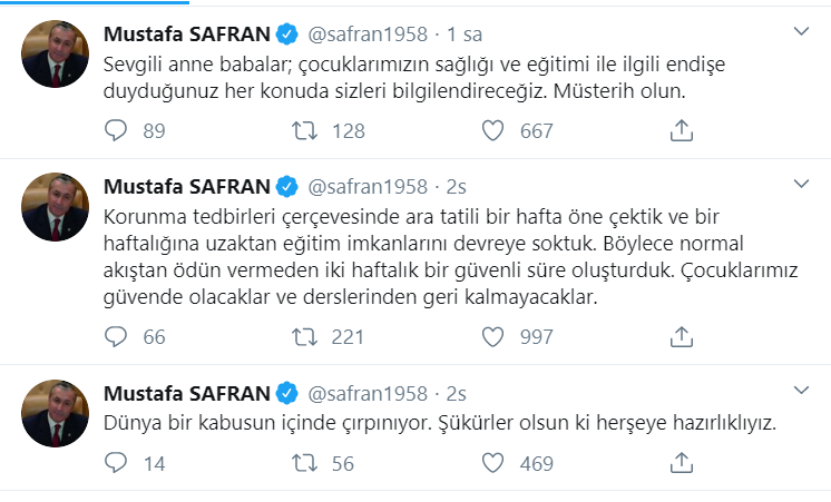 Mustafa SAFRAN: Çocuklarımız  derslerinden geri kalmayacaklar.