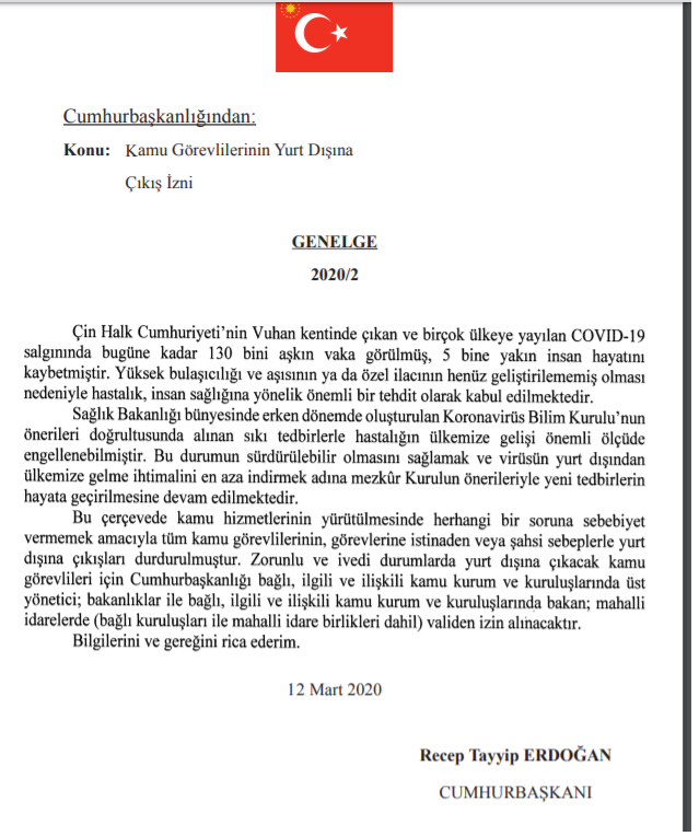 Kamu görevlilerinin yurt dışına çıkış izni genelgesi resmi gazetede yayımlandı.