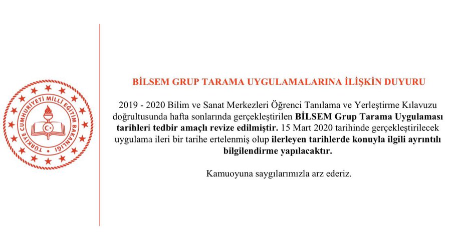 15 Mart Bilsem Sınavı İptal Mi ? Resmi açıklama geldi.