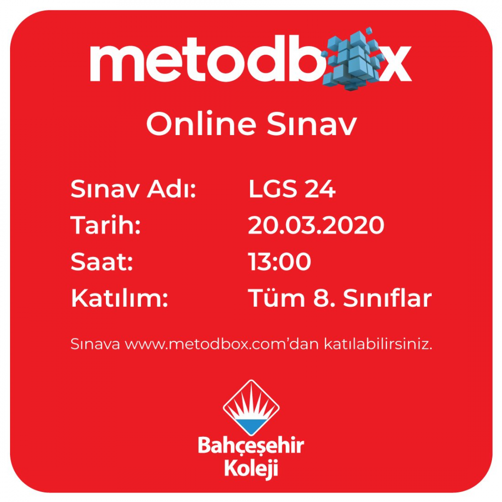 Metodbox Giriş Bahçeşehir Koleji 8. Sınıf LGS Online Deneme Sınavı (20 MART 2020)