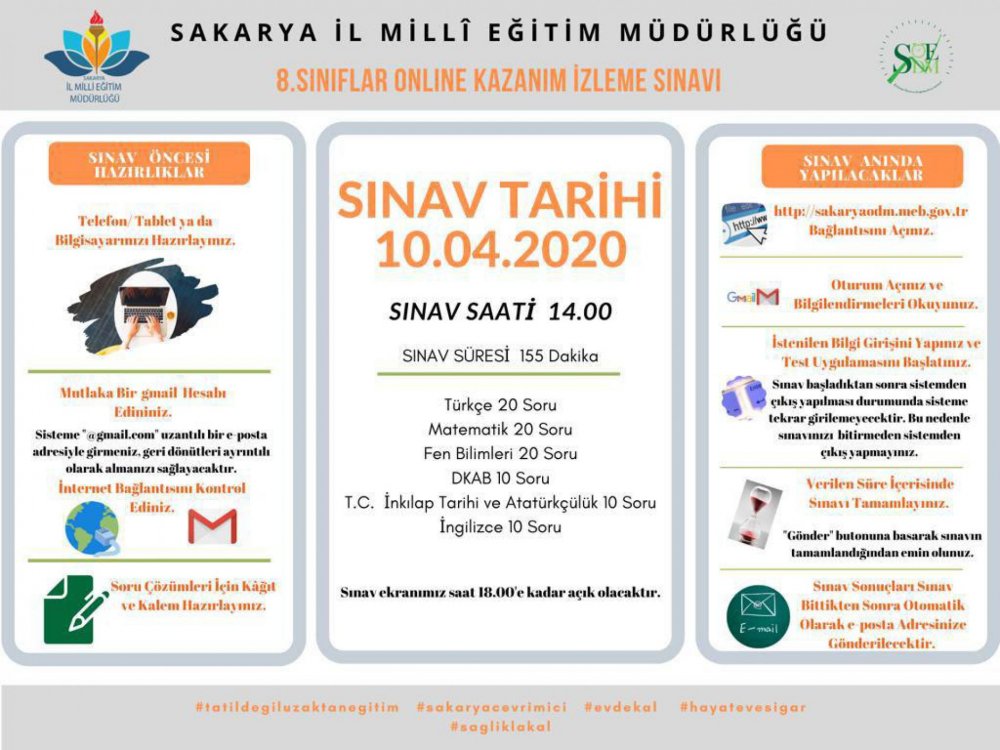 Sakarya Milli Eğitim 8.Sınıf LGS ONLİNE deneme sınavı giriş sayfası