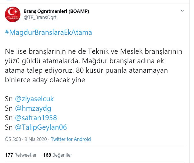 Kontenjan Mağduru Branşlar Ek Öğretmen Ataması Talep Ediyor