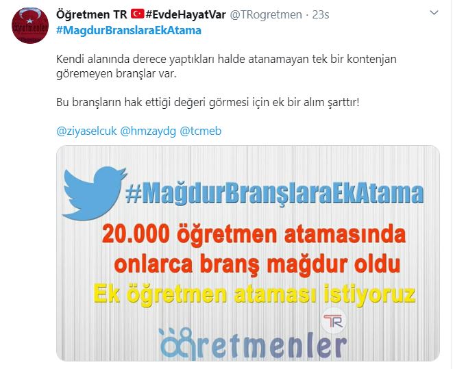 Kontenjan Mağduru Branşlar Ek Öğretmen Ataması Talep Ediyor