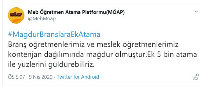 Kontenjan Mağduru Branşlar Ek Öğretmen Ataması Talep Ediyor
