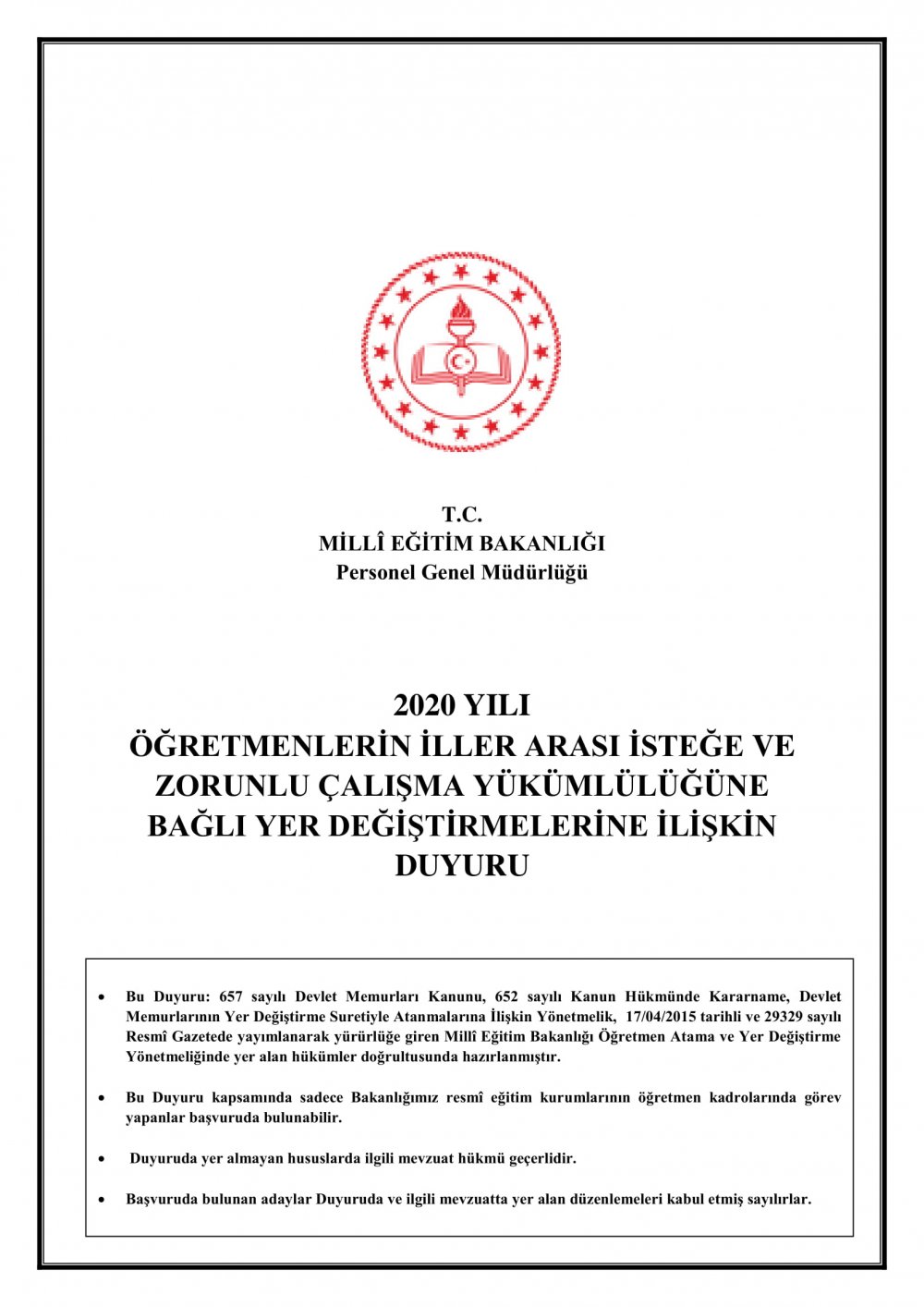2020 İL DIŞI ÖĞRETMEN ATAMALARI BAŞVURU VE YER DEĞİŞTİRME KILAVUZU