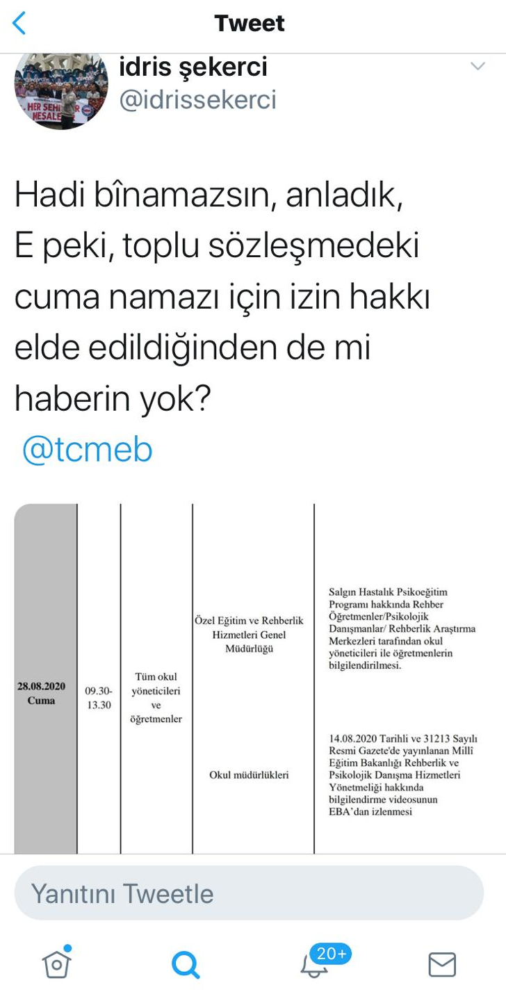 EBS Şube Başkanından Bakan Ziya SELÇUK'a Binamazsın!