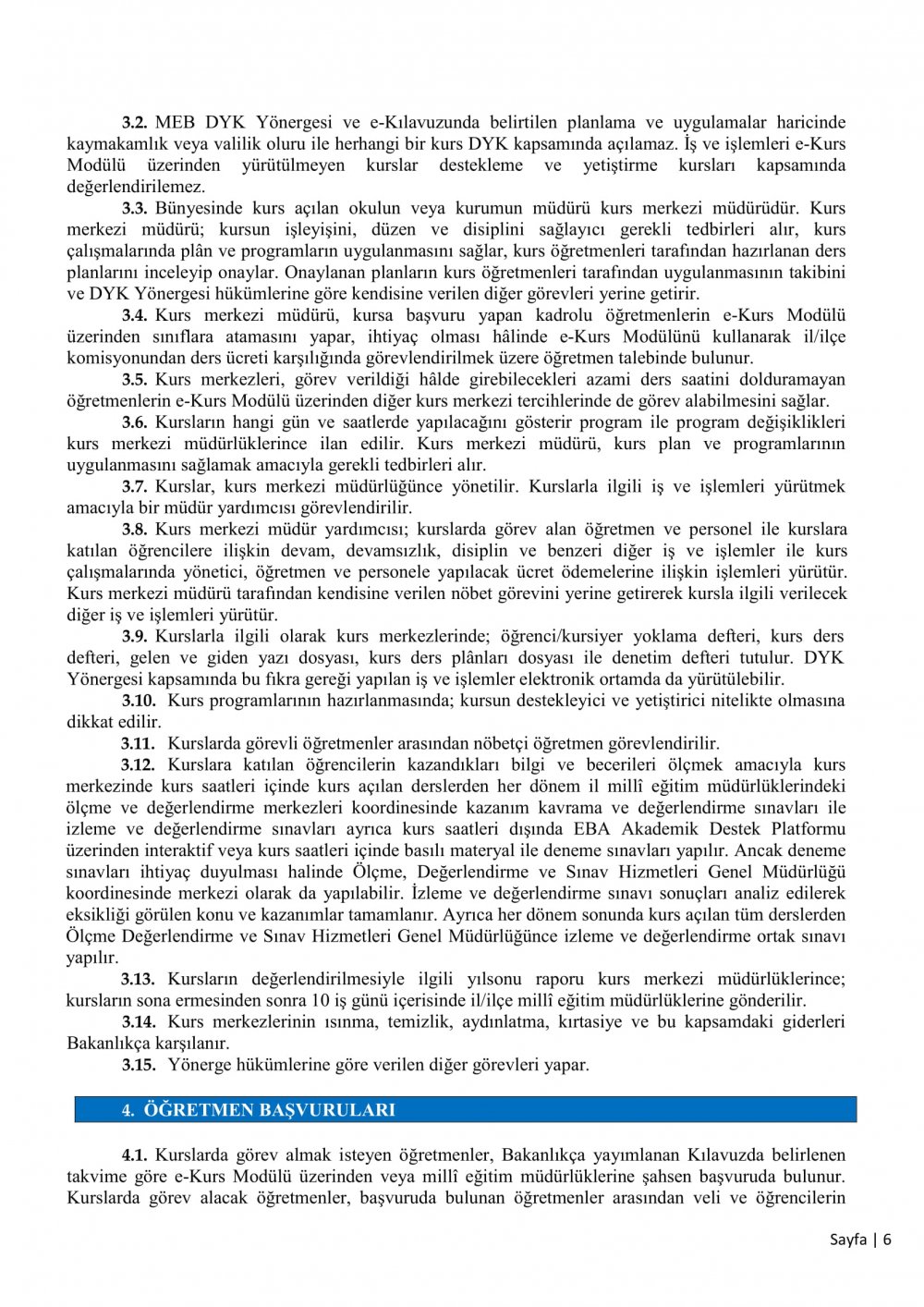 MEB'den Destekleme ve Yetiştirme Kursları yazısı