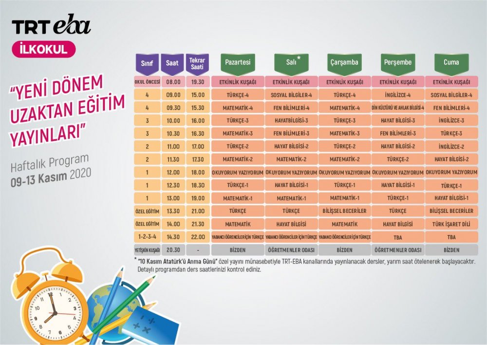 09-13 Kasım EBA TV Yayın Akışı Belli Oldu! İşte TRT EBA TV Ders Programı