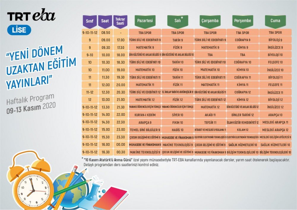 09-13 Kasım EBA TV Yayın Akışı Belli Oldu! İşte TRT EBA TV Ders Programı