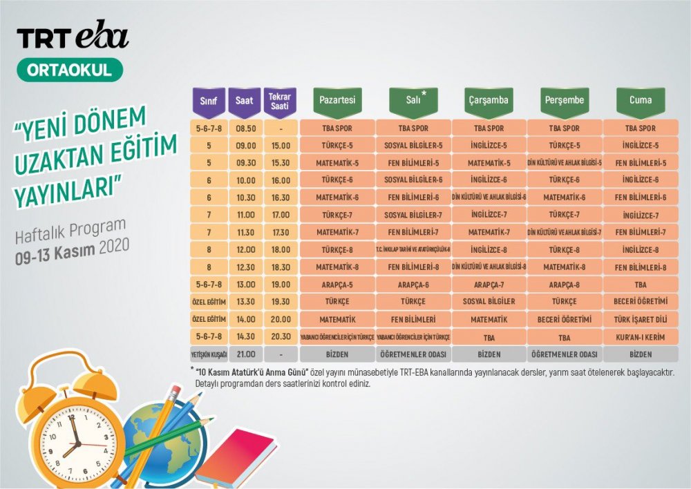 09-13 Kasım EBA TV Yayın Akışı Belli Oldu! İşte TRT EBA TV Ders Programı