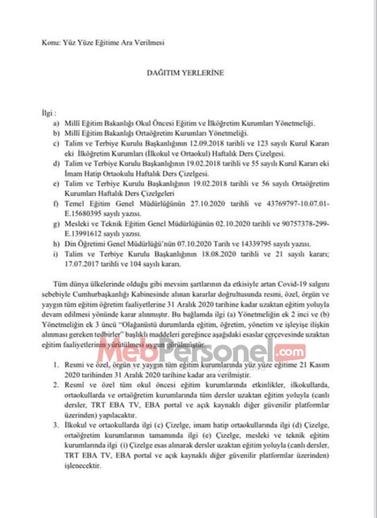MEB'DEN UZAKTAN EĞİTİM RESMİ YAZISI