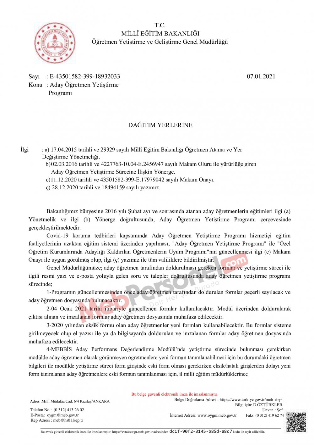 MEB'den ''Aday Öğretmen Yetiştirme Programı'' Konulu Yeni Resmi Yazı